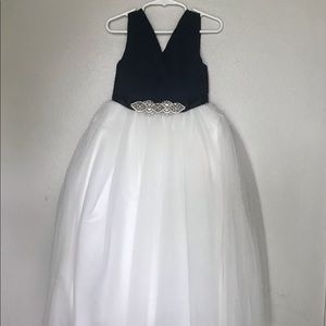 Flower girl dress - navy and white